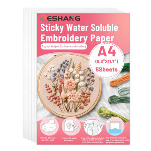 5PCS A4(8.3 X 11.7) Size Water Soluble Stabilizer for Embroidery Stick and Stitch Embroidery Transfer Paper Wash Away Embroi