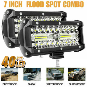 (Dikirim Dari Jakarta) 7 Inch 120W Spot & Banjir Combo Bar Mengemudi Tahan Air Lampu Kerja Led Tiga Baris Truk Off-Road Mobil ATV SUV Jeep Kabin Perahu