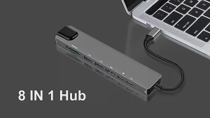 SG GENTECH 8 in 1 USB C HUB Type C To HDMI Adapter USB3.0 RJ45 SD Card Reader Data Transfer 100W PD Charging