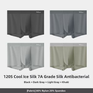 MiiOW | Ice Silk Seamless Boxer Shorts For Men Cool Feeling Briefs Mid Waist Cut Summer Comfortable Underwear Breathable Nylon Fabric