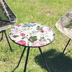 Outdoor Portable Folding Table American Country Style Picnic Small round Camping Table Garden Chair Set Rural Landscape Oil Painting