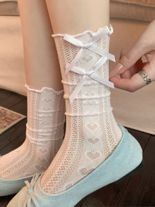 JIFANPAUL | Ballet Lace Socks Lightweight Bow Lace Mid-Calf White