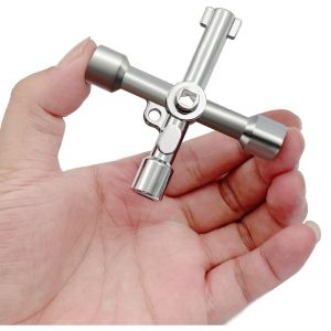 Multi-Functional Utility Key 4 in 1 Universal Cross Key Triangle Square Key for Water Gas Meter Valve Elevator Cabinet
