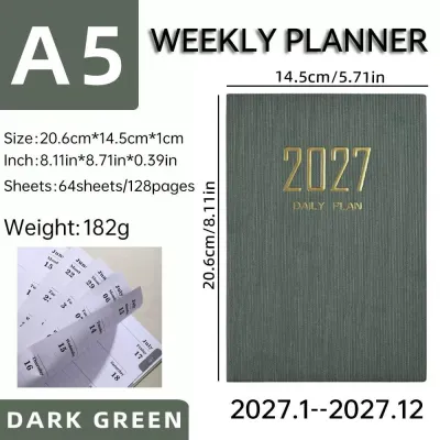 【SG Instock】Year2027 A5 Weekly Planner Notebook Soft PU cover Student Record Daily Planner Calendar Book