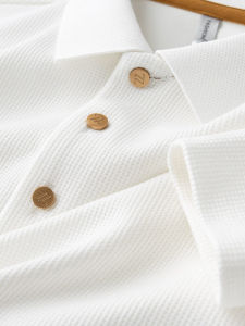 Business Casual Slim Fit Short Sleeve Polo Shirt: Cotton Feel Waffle Light Luxury Summer White T-Shirt for Men Fashionable Brand