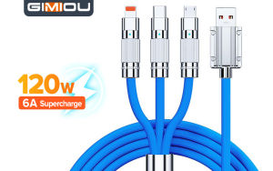 GIMIOU 120W 3 in 1 USB Cable 6A Multi Fast Charging Lightning Typr C Micro Data Cord Quick Charger for iPhone Samsung Xiaomi Android Phones