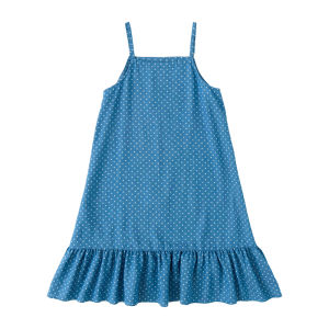 KECHU | Lightweight Classic Denim A-Line Dress with Polka Dots and Straps For Summer