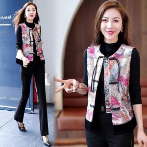 New Chinese Style Short Casual Jacket Womens Vest Outerwear Spring Autumn New Arrival Moms Shoulder Pad Polyester Fiber