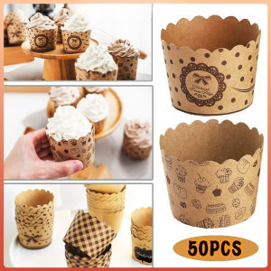 50Pcs 3oz Muffin Cups Kraft Design Wrapper Liner Cup Cupcake Oil-Proof Cups For Wedding Party