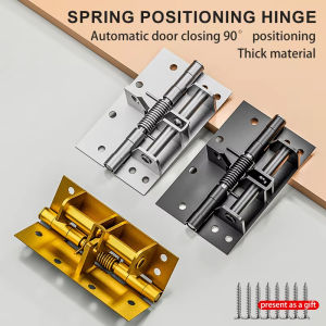 Household multifunctional 90 degree positioning self-locking silent hinge buffering rebound and self-locking spring hinge