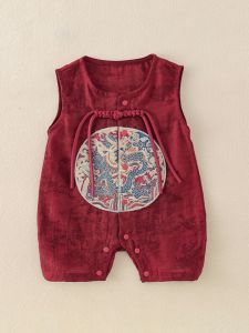 Chic ใหม่สไตล์จีนทารก Mummy Dress 2024 แบรนด์ไม่มีแขนผ้าฝ้าย Kink H-Version ชิ้นเดียว U-Collar รูปแบบ