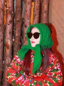 Khăn Quàng Cổ Lớn Họa Tiết Hoa Phương Đông Nông Thôn Bà Làm Việc Nữ Mùa Đông Xanh Lá Khăn Quàng Cổ Đầy Màu Sắc Khăn Len Đa Chức Năng