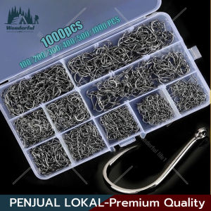 1000 Pcs Kail Pancing Aneka Ukuran Bahan Baja Karbon Dengan Tali Pengait/500/600/1000pcs Fishing Hook Set High-Carbon Steel Barbed Fishhooks for Saltwater Freshwater Fishing Accessories
