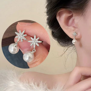 เครื่องประดับต่างหูกลม ผู้หญิงหรูหราเรียบง่าย ดีที่สุด ต่างหูเกล็ดหิมะ MODE Korea