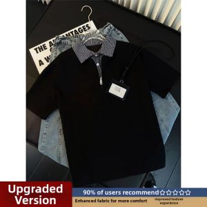 Fake Two Pieces Half Zipper Gingham Polo Shirt