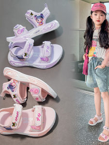Summer 2025 Anti-Slip Childrens Beach Sandals Waterproof Soft Bottom Cute Cartoon Girls Open-Toe Slippers Casual Magic Tape