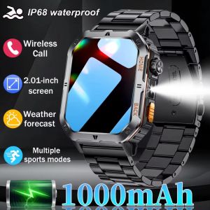 2025 Sports Men Smart Watch Fitness LED Flashlight Waterproof Military Healthy Monitor Bluetooth Call Smartwatch For Android IOS