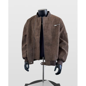 แจ็คเก็ตหนังสไตล์อเมริกัน ทรงหลวม ดีไซน์เก๋ไก๋ สำหรับผู้ชาย ฤดูใบไม้ผลิและฤดูใบไม้ร่วง แจ็คเก็ตหนังแบบมีซิป แจ็คเก็ตแบบมีซิป