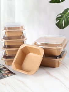 Disposable Kraft Paper Food Container Takeaway Fruit Slice Box Octagonal Bento Paper Bowl Dessert Lightweight Salad Packaging