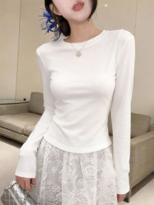 QINGNAER | Elegant Soft Plus Size Spring Slim Fit Long Sleeve T-shirt White