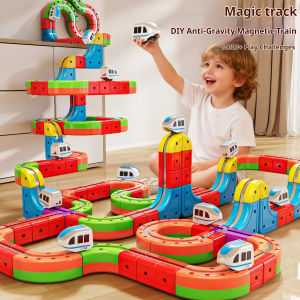 Magic Transformable Cube Magnetic Building Blocks Electric Anti-Gravity High-Speed Railway Track Toy Train Set For Kids