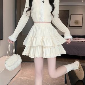 Brown Cake Dress Cute Short Skirt 2024 New Arrival Autumn and Winter High Waist Bubble Skirt Female Fashion Tape Small Skirt