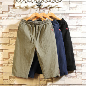 Cropped Trousers for Men Cotton and Linen Casual Loose Middle Pants Summer Thin and All-Matching Korean Fashion Jogger Pants Shorts Mens 7 Pants