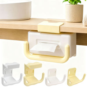 U-Shaped Desk Side Mounted Tissue Holder Sticky Mount Cabinet Design for Bath Cleansing Towel and Tissue ABS Material Storage Rack
