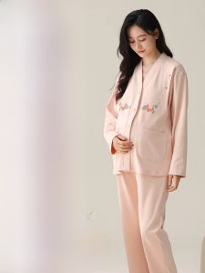 MiiOW | Áo ngủ cotton nguyên chất cho bà bầu và bà mẹ cho con bú MiiOW Thiết kế mở V cổ tròn tay dài Quần dài Áo choàng cardigan