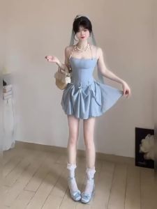 CHANGTONG | Chic Romantic French Style Puff Skirt Waist-High Dress