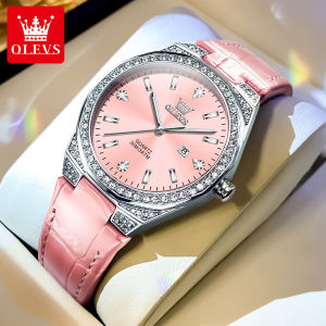 OLEVS wristwatch for women fashionable and elegant original product quartz leather relo for women full circle colored diamond dial design exquisite and casual watch for women