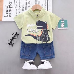 Baby kids dinosaur print animal print clothes polo shorts set Toddler Boy Summer Pattern