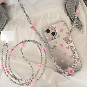Love Heart Phone Lanyard Neck & Wrist Strap Ins Metal Bracelet Chain Anti-lost Crossbody Lanyards Y2K Phone Case Accessories