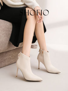 รองเท้าบูทหัวแหลมแบบมีซิปสำหรับผู้หญิง ทรงสั้น ด้านในขนนุ่ม ทรงหัวแหลม สีบรอนซ์ทอง รองเท้าบูทสไตล์มาร์ติน ฤดูหนาวปี 2022