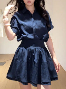 Shalldoer | Casual Loose Womens Shirt Skirt Set Summer 2025 New Style Short Sleeve Blouse Half-length Skirt Two-piece Ensemble