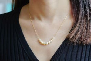 Montagne Jewelry 18k Pure Gold Necklace For Women Smile Face Design Fine Jewellery Natural 5-6.5mm Champagne Pearl Necklace