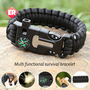 【ER】Outdoor Hiking Camping Emergency Rescue Bracelet 5 in 1 Multifunction Outdoor Survival Gear Whistle/Compass Survival Hand Rope