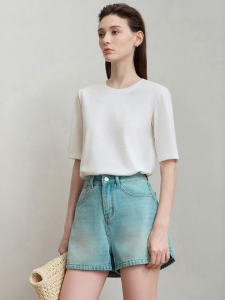 AMII | Minimalist Colorful Versatile Round Collar Cotton T-Shirt