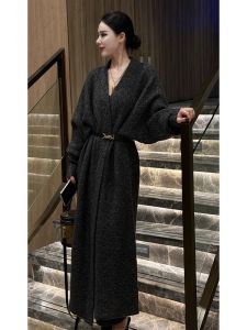 SHANGSHA | Elegant Luxurious Black Knitted Long Dress