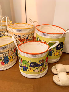 Adorable Large Capacity Japanese Style Dirty Clothes Basket Cotton Thread Woven Storage Basket Dormitory Toy Organizer Bucket