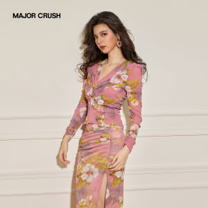 Spring Summer New Printed Elegant Slim Fit Slit Set Dress