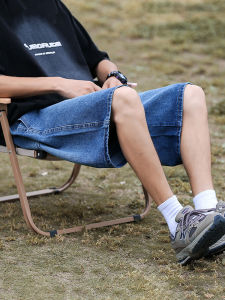 Blue Loose Straight Leg Jeans Shorts Mens Summer Thin Fashion Casual Beach Five-Point Pants Cotton Polyester Blend Wear Resistant