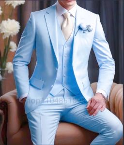 Mens Solid Color Formal Business Office Suit Jacket Vest Pants Tuxedo Waistcoat Trousers for Groom Wedding Dress Party Blazer
