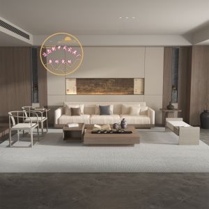 New Chinese Style Solid White Basswood Sofa Combination Wabi-Sabi Aesthetic Living Room Three-Seater Coffee Table for Homestay And Clubhouse