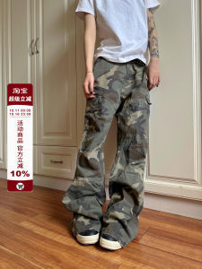 American Style Camouflage Work Pants Men Women Straight Leg Hiphop Trousers High Street Vibe Micro Flared Pants Youth Trend