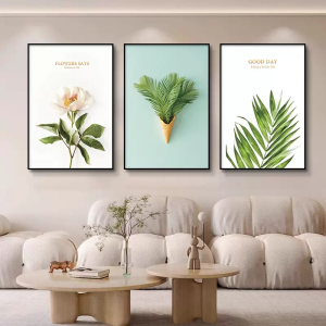 HOYAA 3in1 Framed Painting Wall Decor with Sticker Abstract Art Canvas Paintings Set Aesthetic Home Decoration