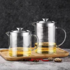 High Borosilicate Glass Oil Filter Pot 304 Home Use Oil Storage Tank Kitchen Fried Food Oil Filter Net Oil Bottle Essential Oil