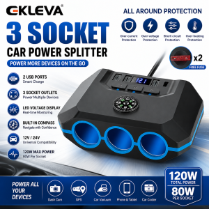 EKLEVA 120W 12-24V Car Charger Adapter Auto USB PD Power Socket With ON/OFF LED