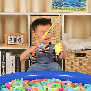 Kids Magnetic Fishing Game Set Educational Water Play Toy with 3D Fish Fishing Rods Nets Pool Parent-Child Interactive