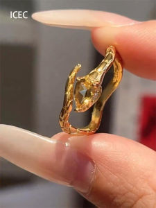 Unique S925 Sterling Silver Yellow Crystal Snake Ring Open Design Fashionable Luxury Feel Perfect for Chinese Zodiac Year of Snake